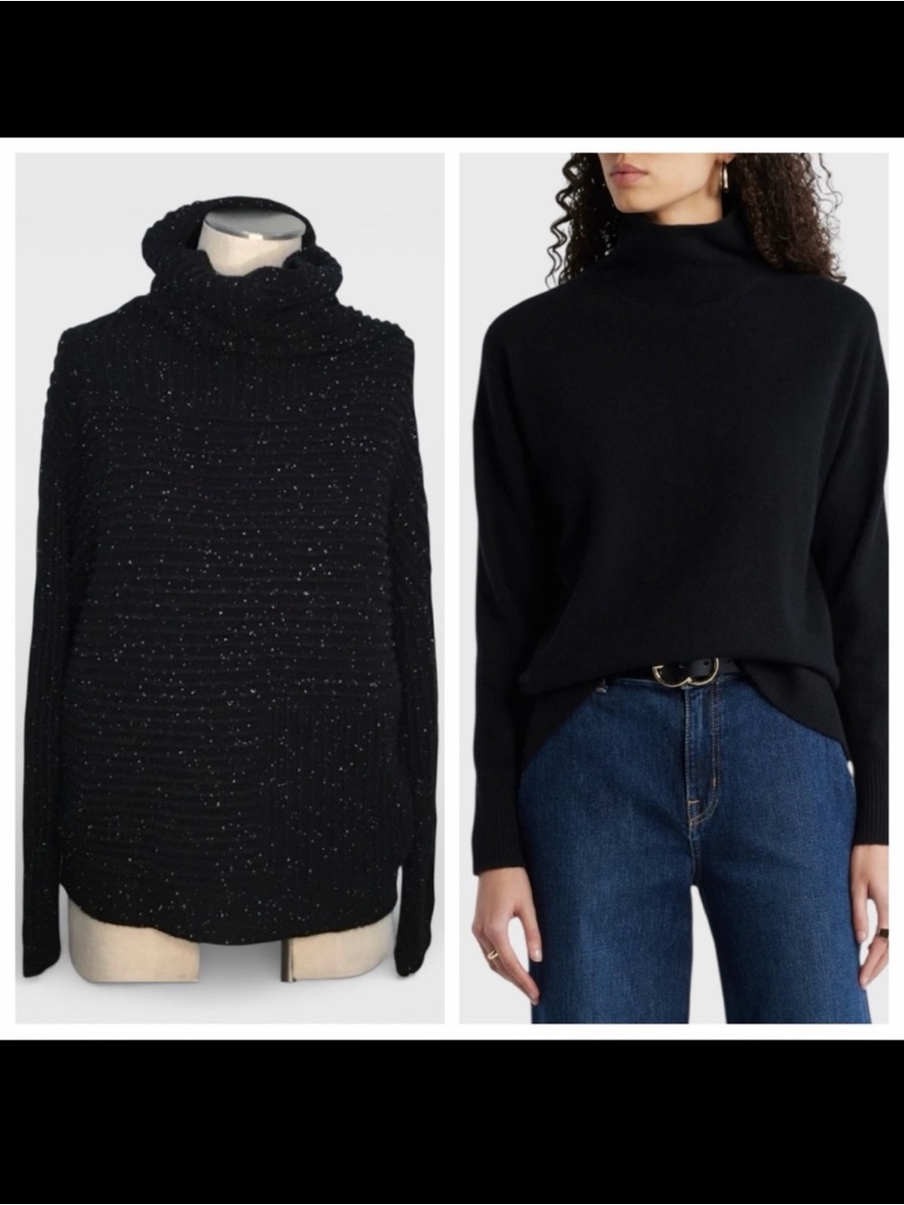 506 Nordstrom Cashmere Black Boxy Turtleneck Sweater with Silver